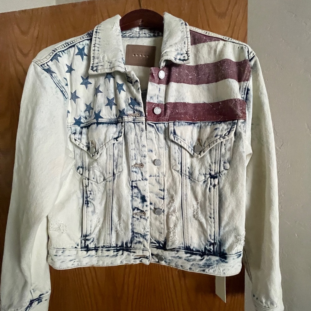 American Flag distressed denim jacket nwt